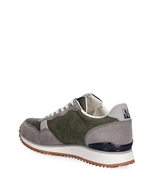 Napapijri Gray Cosmos Syn Logo-Print Panelled Sneakers for men