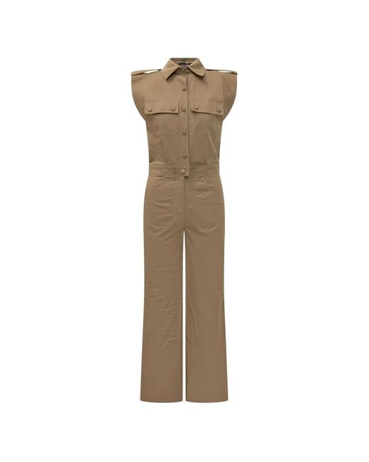 ACTUALEE Natural Button-Fastening Sleeveless Jumpsuit