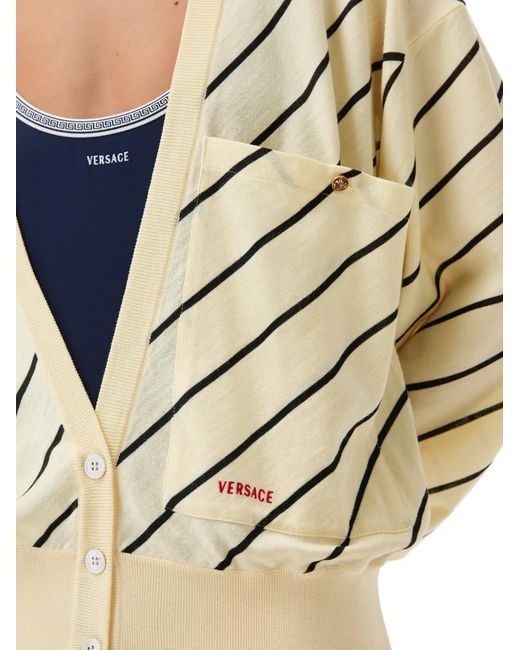 Versace White Diagonal-Stripe Cardigan