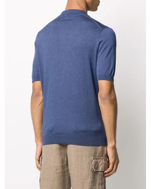 Barba Napoli Blue Solid-Color Polo Shirt for men
