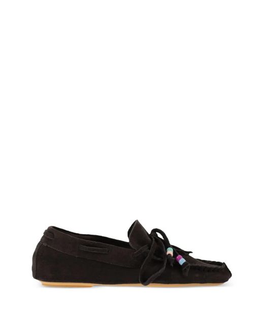 Anniel White Fringed Suede Loafers