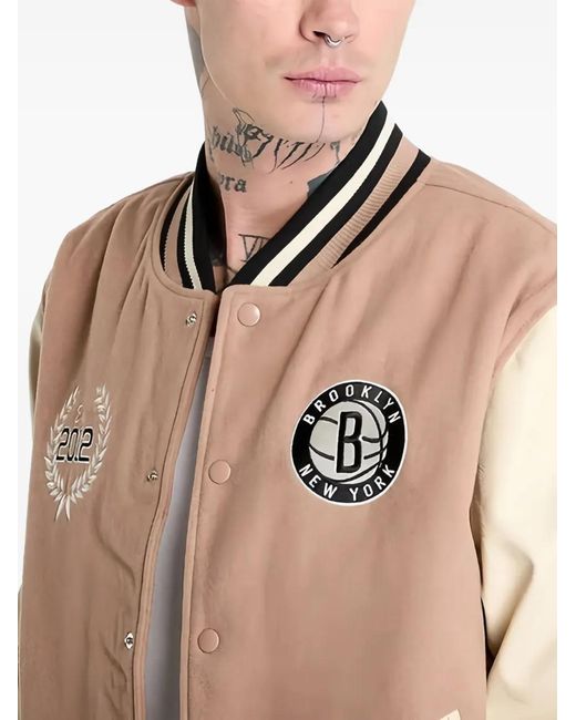 KTZ Natural Brooklyn Nets Nba Lifestyle Varsity Jacket for men