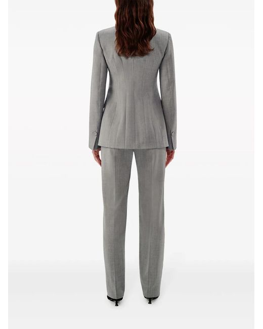 Another Tomorrow Gray Herringbone Double-Breasted Blazer