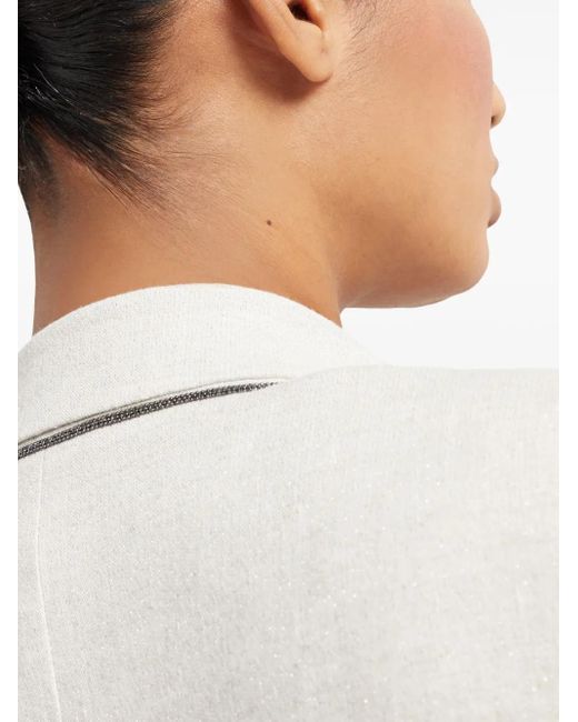 Brunello Cucinelli White Linen Sparkling Canvas Blazer With Monili