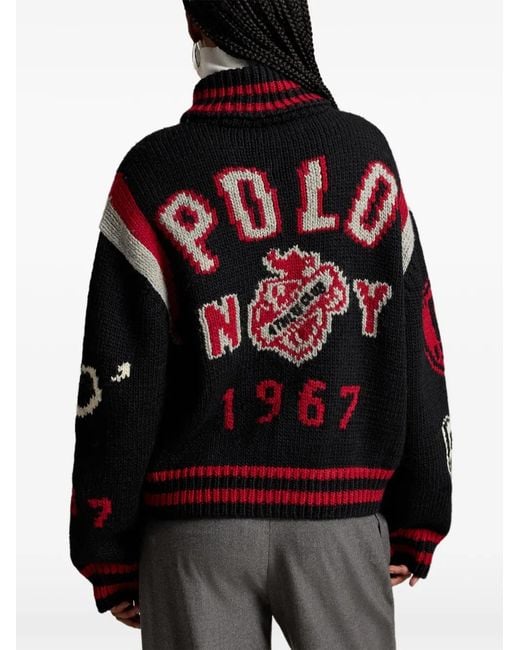 Polo Ralph Lauren Red Intarsia-Knit Zip Jacket