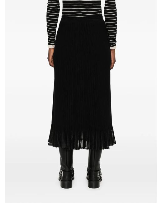 Maje Black Pleated Ruffled Mid Skirt