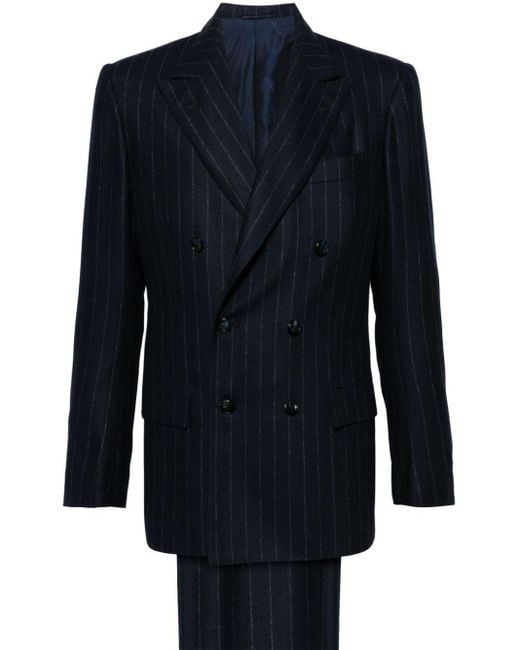 Kiton Blue Striped Double-breasted Suit for men