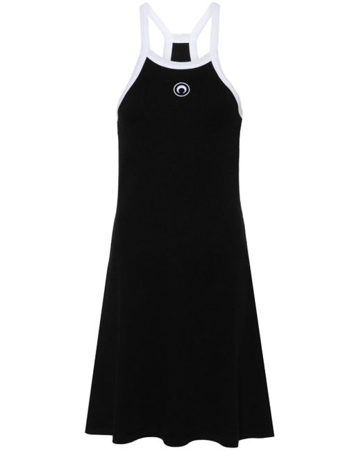 MARINE SERRE Black Kleid mit Halbmond-Stickerei