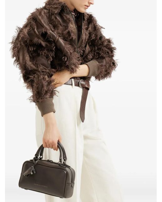Brunello Cucinelli Brown Boston Explorer Top-Handle Padlock Bag