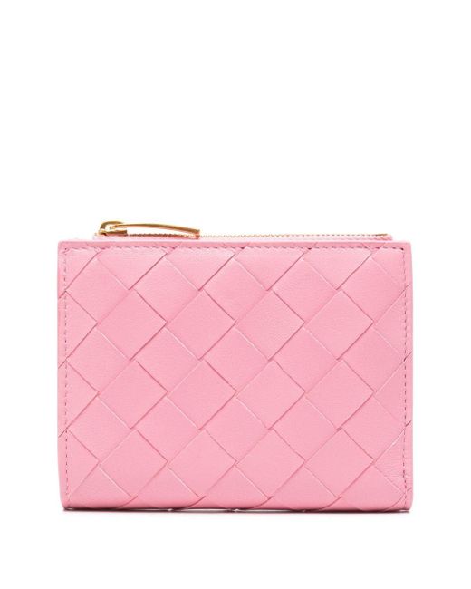 Bottega Veneta Pink Kleines Intrecciato Bi-fold Portemonnaie Mit Zip