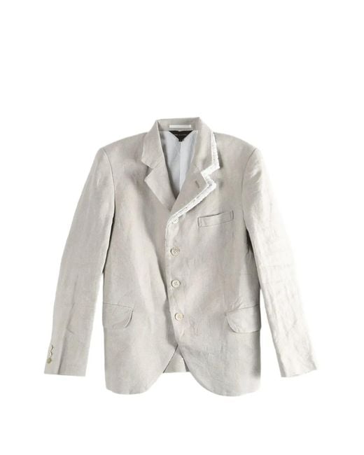 Comme des Garçons White Asymmetric Frayed-Trim Blazer