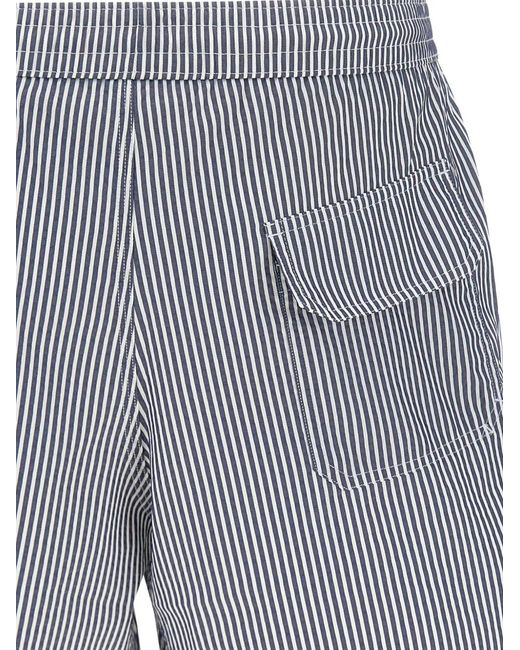 Peuterey Gray Striped Crinkled-Finish Swim Shorts for men