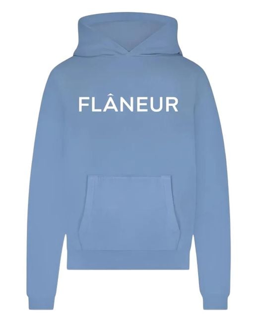 flâneur Blue Logo-Print Hoodie for men