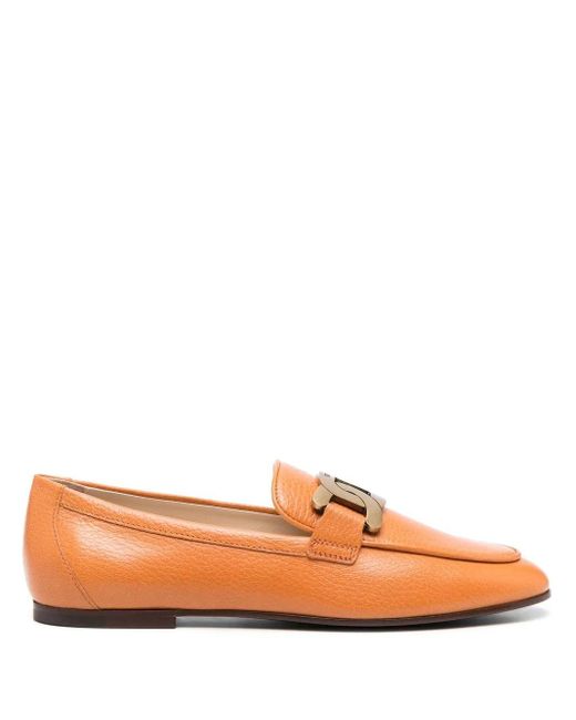 Tod's Orange Mocassins Kate En Cuir À Détail De Chaîne