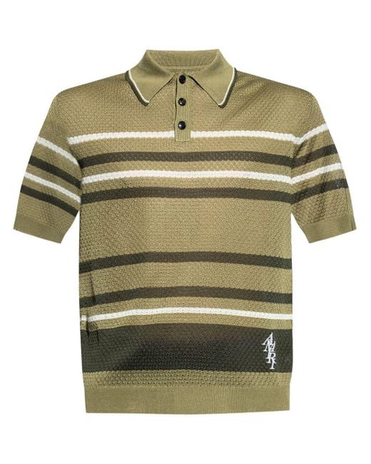 Amiri Green Striped Pointelle-knit Polo Shirt for men