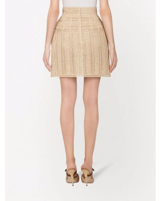 Dolce & Gabbana Natural Embroidered Raffia Miniskirt