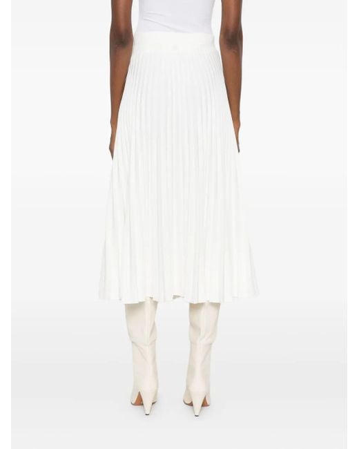 Nissa White Buttoned Pleated Midi Skirt