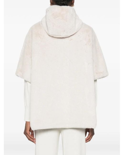 SERGIO MORETTI FIRENZE White Hooded Short-Sleeve Faux-Fur Jacket