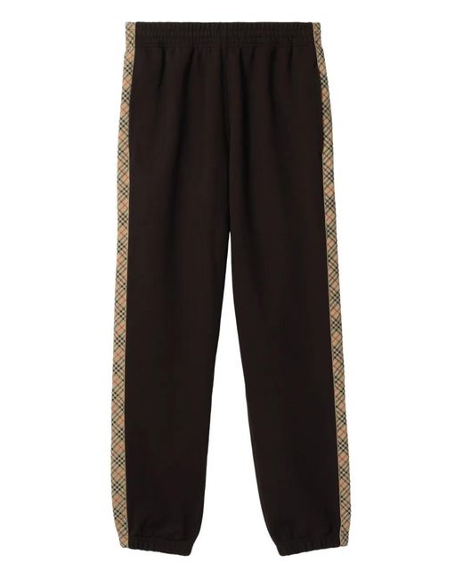 Burberry Black Cotton Check-Stripe Slim Sweatpants for men