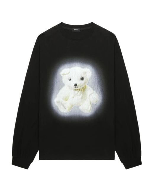 we11done Black Teddy-Print Long-Sleeve Top