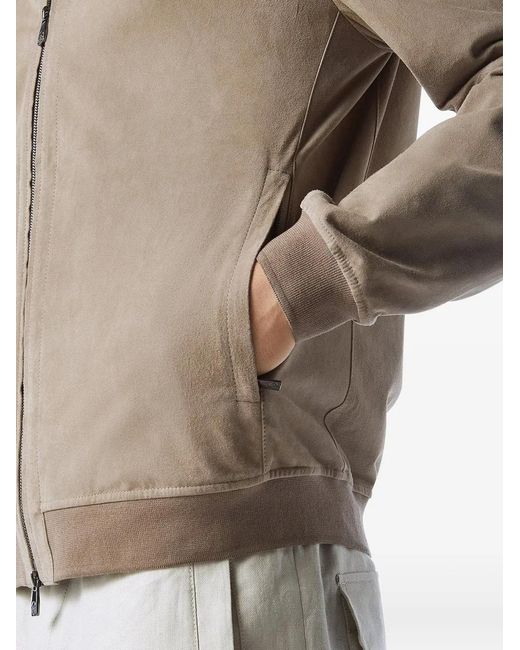 Corneliani Natural Suede Zip-Up Bomber Jacket for men