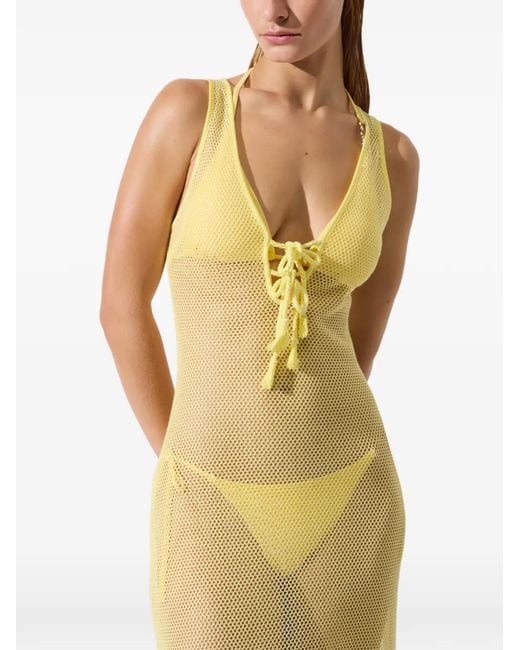 Karl Lagerfeld White Sleeveless Long Mesh Dress With Lace-Up Detail