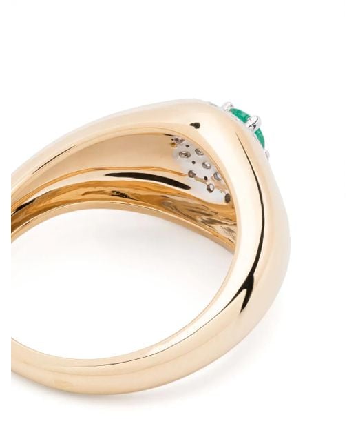 Yvonne Léon Metallic 18Kt Mini Chevalière Pompadour Diamond And Emerald Signet Ring
