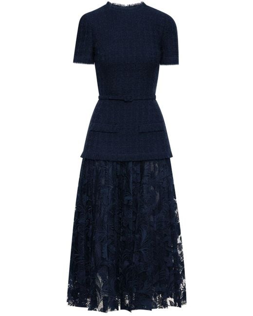 Oscar de la Renta Blue Tweed-Kleid mit Spitze