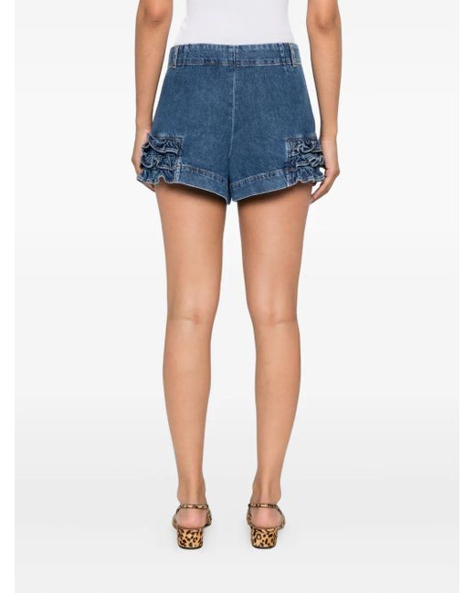 Shorts Denim Con Ruches di Sandro in Blue