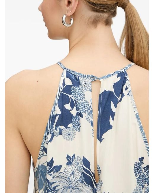 Guess Blue Floral-Print Halterneck Maxi Dress