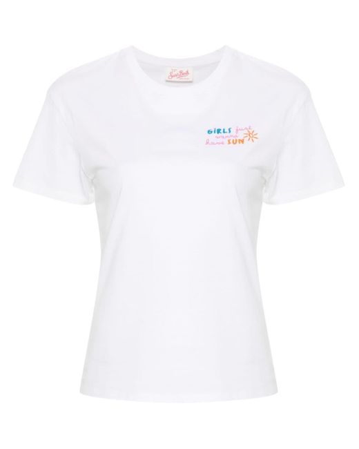 Mc2 Saint Barth White Emilie T-Shirt mit Logo-Stickerei