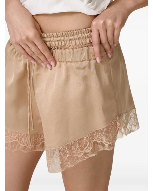 Pink Natural Lace-Trim Drawstring-Fastening Shorts