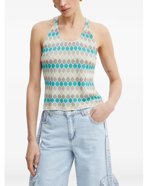 Fracomina Blue Geometric Halterneck Top