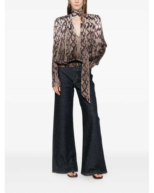 Stella McCartney Brown Tie Snake Print Top