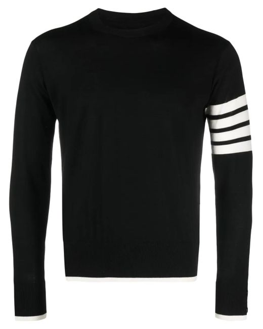 Thom Browne Black Relaxed Fit Crew Neck Pullover W/4 Bar Stripes Sweater for men