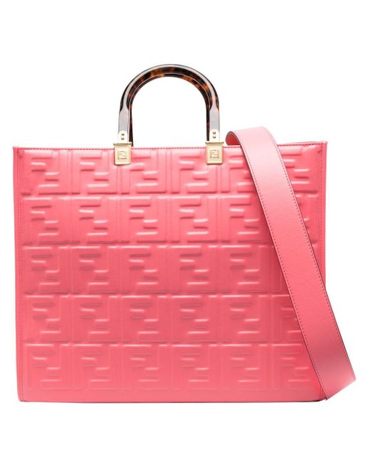 Fendi Pink Monogrammed Leather Tote Bag