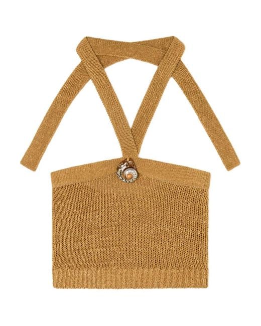 Alanui Brown Halterneck Embellished Tank Top