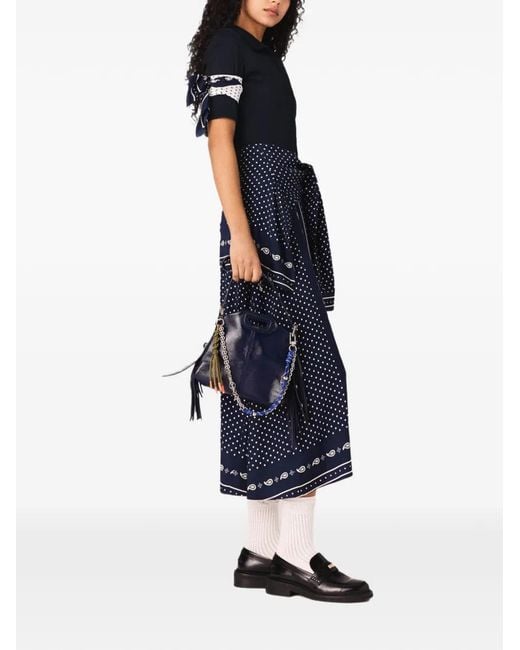 Maje Blue Bandana Patterned Mixed-Material Dress