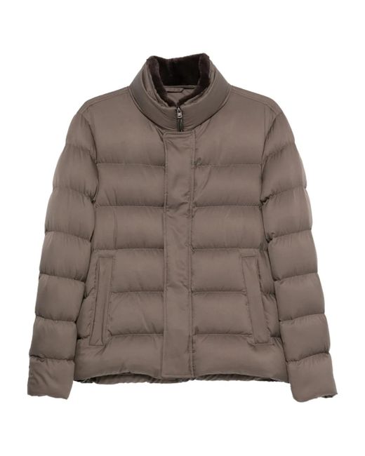 Herno Brown Padded Quilted Jacket With High Collar for men