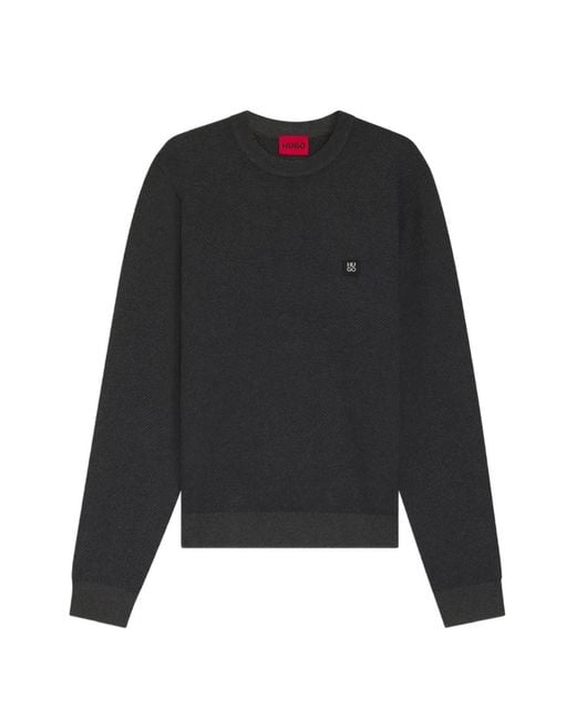 Pull Texturé Setal À Patch Logo HUGO pour homme en coloris Black