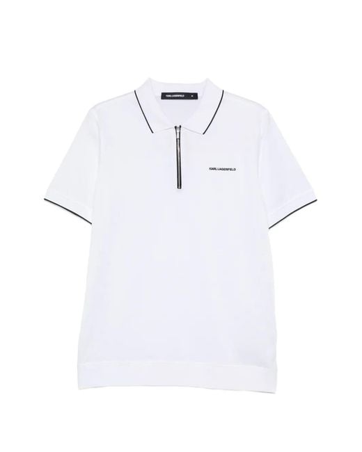 Karl Lagerfeld White Zip-Front Polo Shirt for men