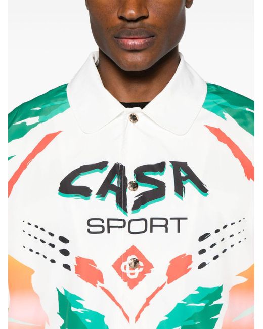 Casablancabrand Printed Nylon Mens Printed Coach Jacket Casa Moto White for men