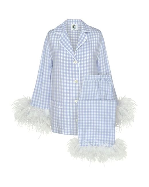 Sleeper Blue Gingham Feather-Trim Pyjama Set