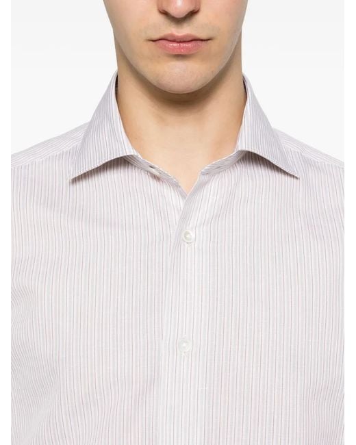 Eleventy White Chemise Rayée À Col Italien for men