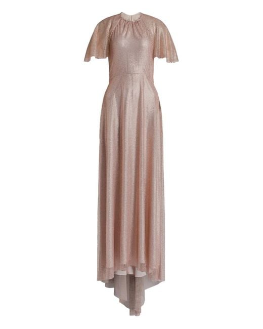 Alberta Ferretti Natural Flutter-Sleeve Maxi Dress
