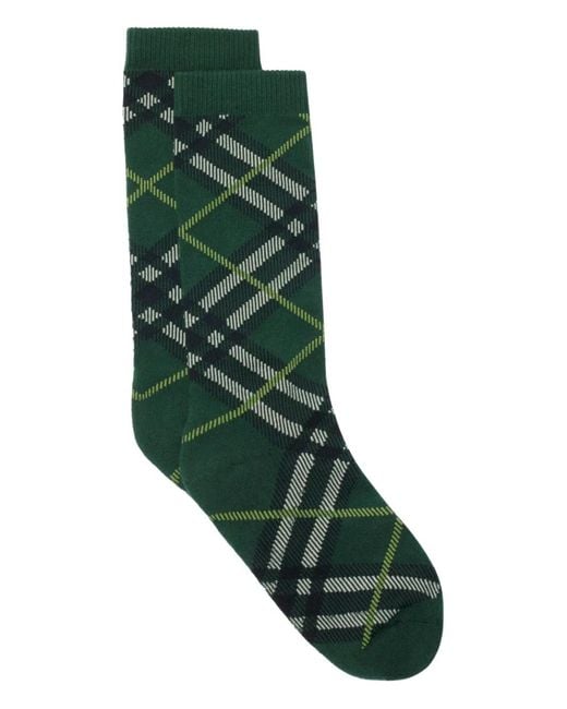 Burberry Green Check Cotton-Blend Socks