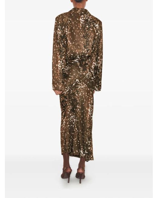 Tory Burch Natural Abstract Print Long Sleeves Dress