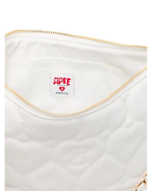 AAPE BY A BATHING AP White Heart-Quilted Shoulder Bag