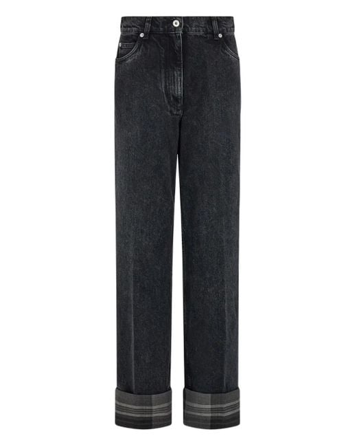 Ferragamo Blue Tartan-Cuffs Straight-Leg Jeans