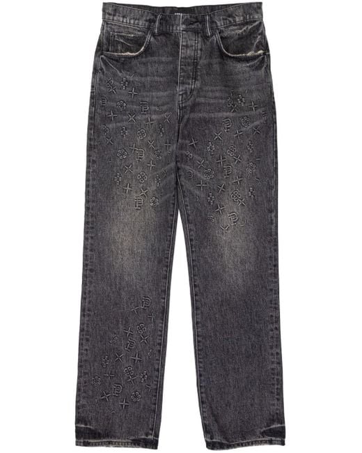Purple Brand Gray Monogram-embossed Jeans for men